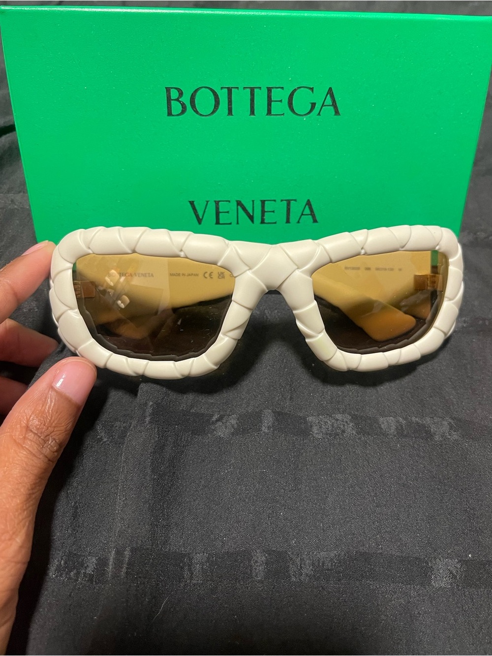 Bottega Veneta Cream Intrecciato Frame Sunglasses with Brown Lenses